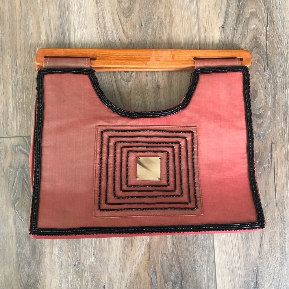 Square iridescent red Handbag with beading